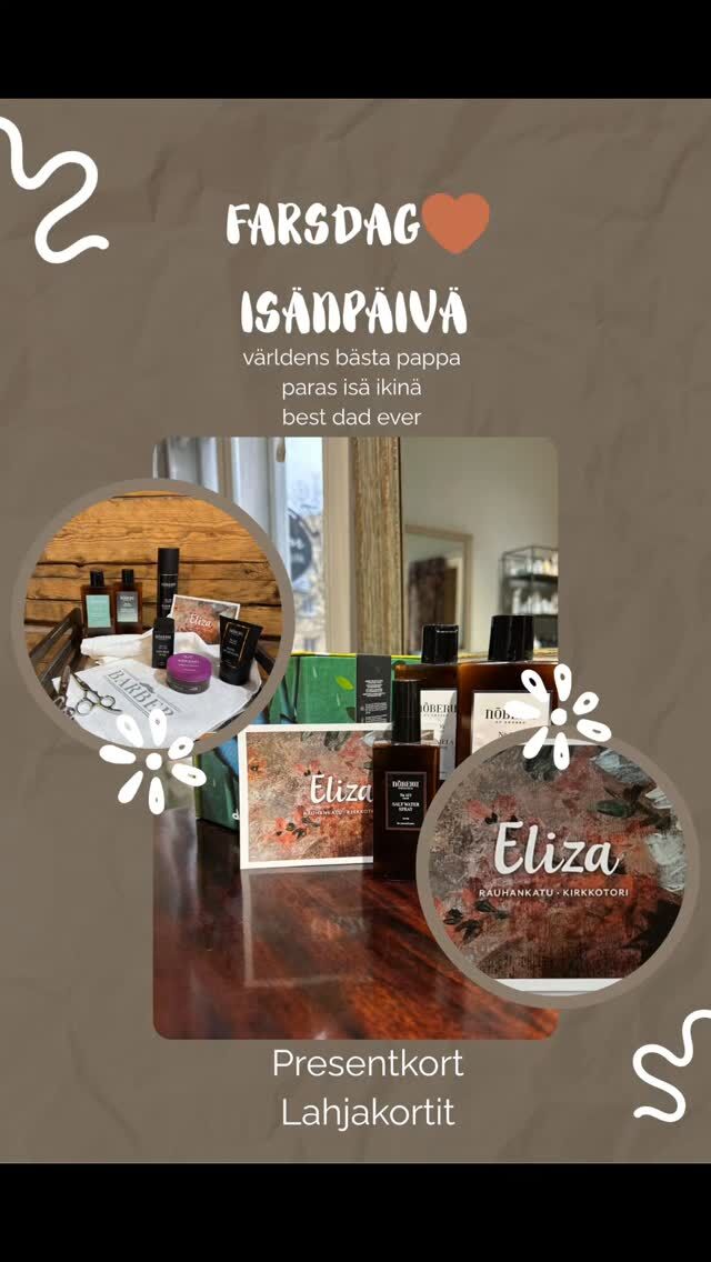 Isänpäivä lähestyy..🤎Anna pieni rentoutumis hetki isälle🥰
hiustenleikkaus,intialainen päähieronta ..Lahjakortti on myös kiva lahja📋Snart är det farsdag..🤎Ge en avslappnande stund åt pappa😊
hårklippning,indisk huvud massage..Presentkort är också en fin gåva 📋#farsdag#isänpäivä #fathersday #presentkort #lahjakortti #kampaajaporvoo #kampaamoporvoo
#visitporvoo #vanhaporvoo #elizakirkkotori #elizahairspa #hiusgalleriasaloneliza